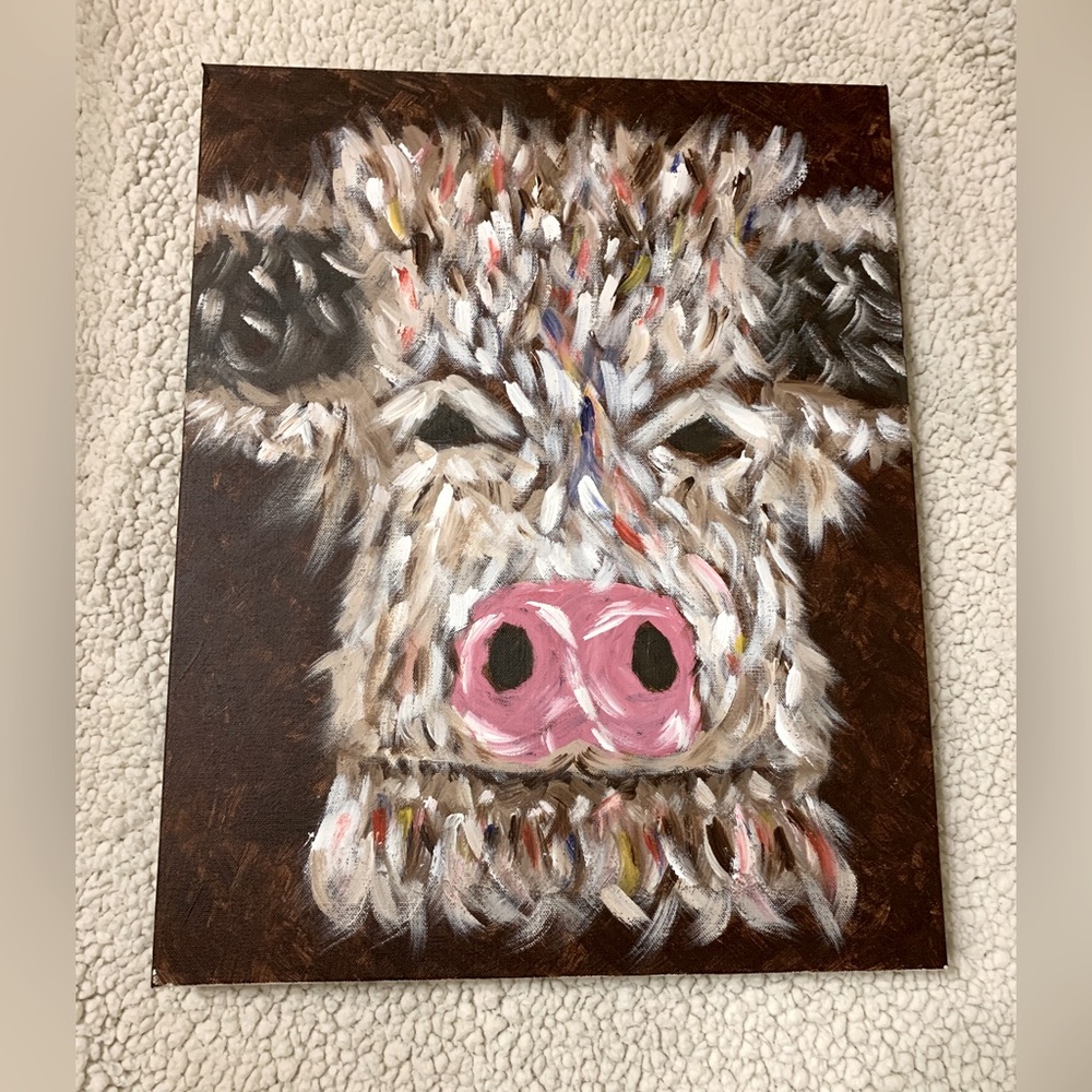 Beautiful Hand Painted Cow on Canvas! Lots of Detail! Conversation Piece!!
